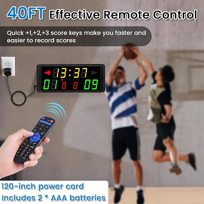 Samshow LED Electronic Scoreboard Digital Score Keeper with Remote & Tripod, Basketball Scoreboard with Shot Clock & Timer & 12/24h Real Time for Football/Corn Hole/ping Pong/Table Tennis  - Image 3