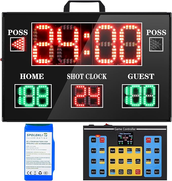 2025 Upgraded Large Electronic Scoreboard with Wireless LCD RF Controller - 22.4x14.6 Big LED Display, 100Ft Visibility, Dual Power Options, Flexible Timing Control for Indoor/Outdoor Sports Games