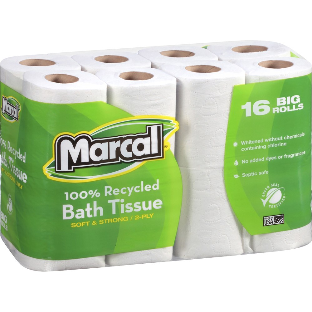 Marcal Small Steps 2-Ply Toilet Paper, 100% Recycled, 168 Sheets Per Roll, Pack Of 16 Rolls, 16466  - Image 4