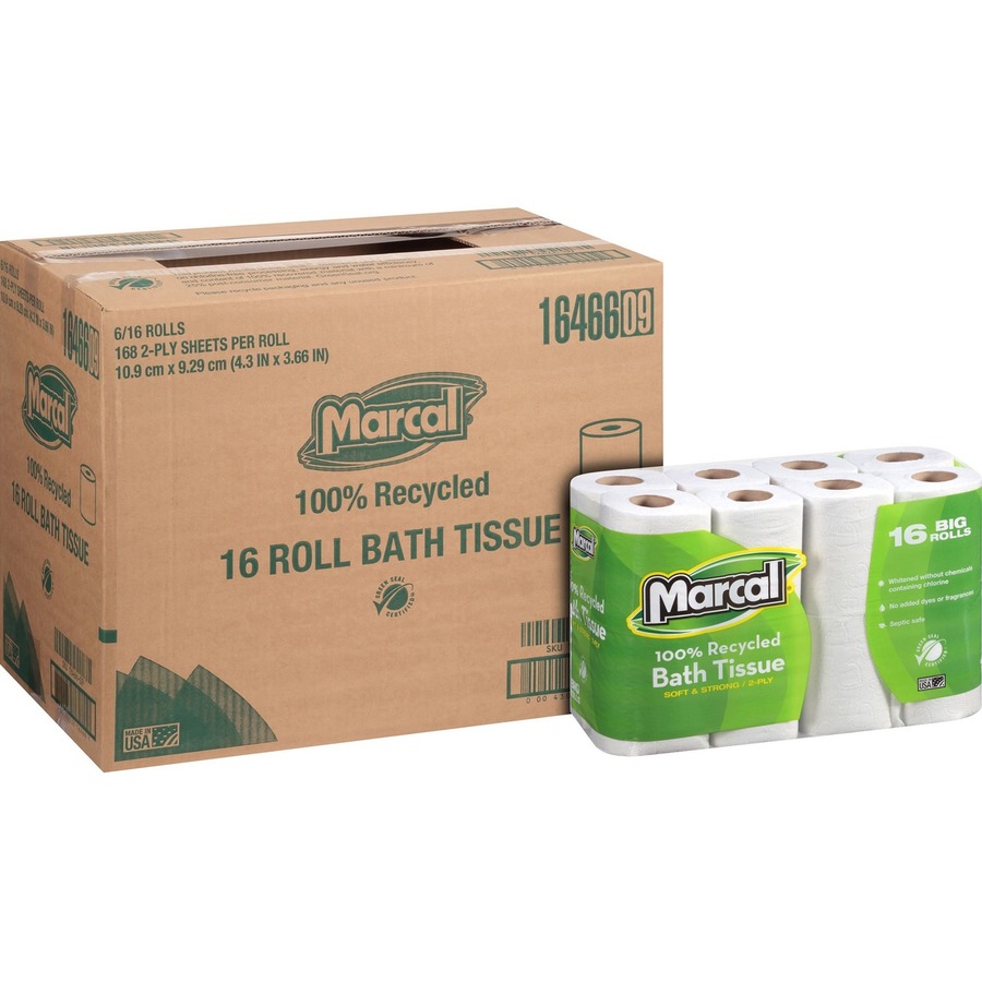 Marcal Small Steps 2-Ply Toilet Paper, 100% Recycled, 168 Sheets Per Roll, Pack Of 16 Rolls, 16466  - Image 3