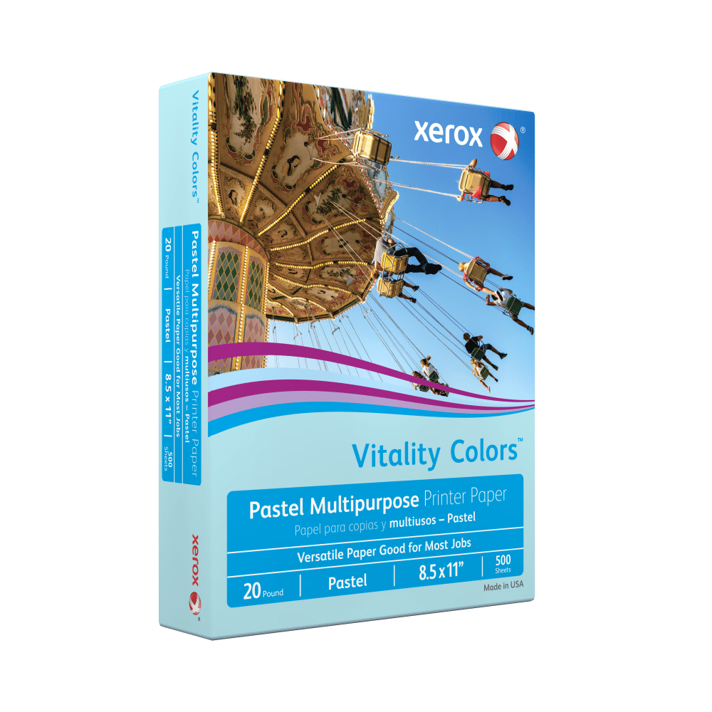 Xerox Vitality Pastel Color Multi-Use Printer & Copy Paper, 10 Reams, Blue, Letter Size, 5000 Sheets Per Case, 20 Lb, 30% Recycled - 3R11050-CT  - Image 3