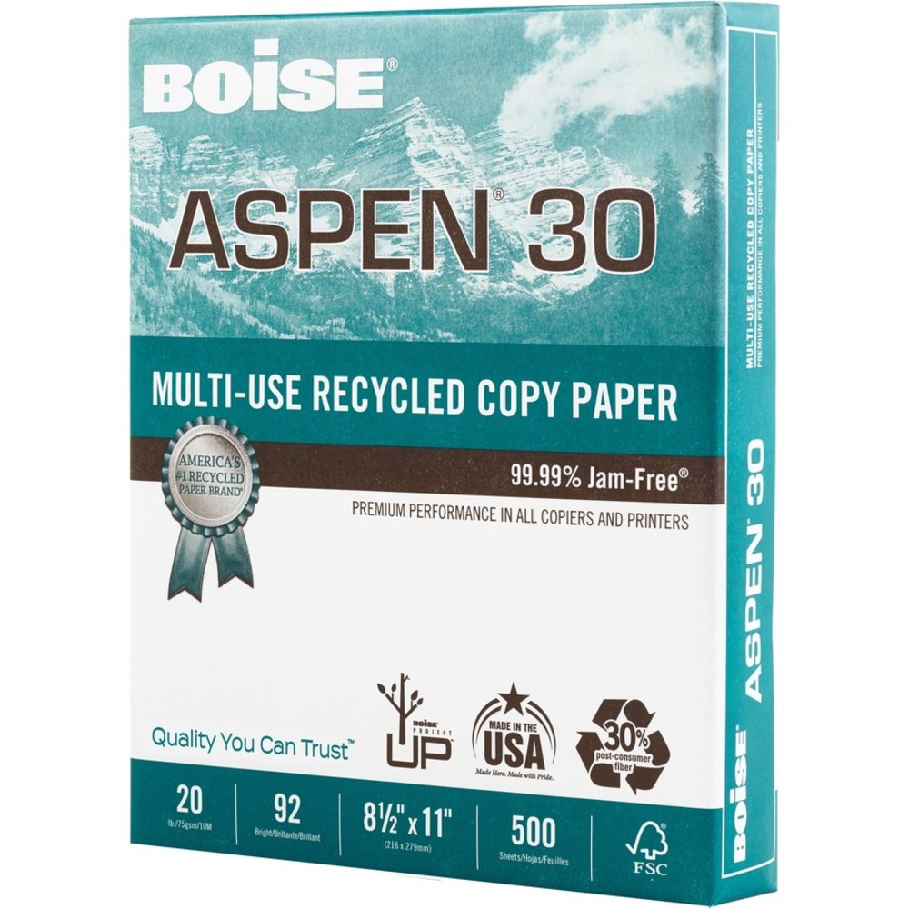 Boise ASPEN 30 Multi-Use Printer & Copy Paper, White, Letter (8.5" x 11"), 5000 Sheets Per Case, 20 Lb, 92 Brightness, 30% Recycled, FSC Certified  - Image 4