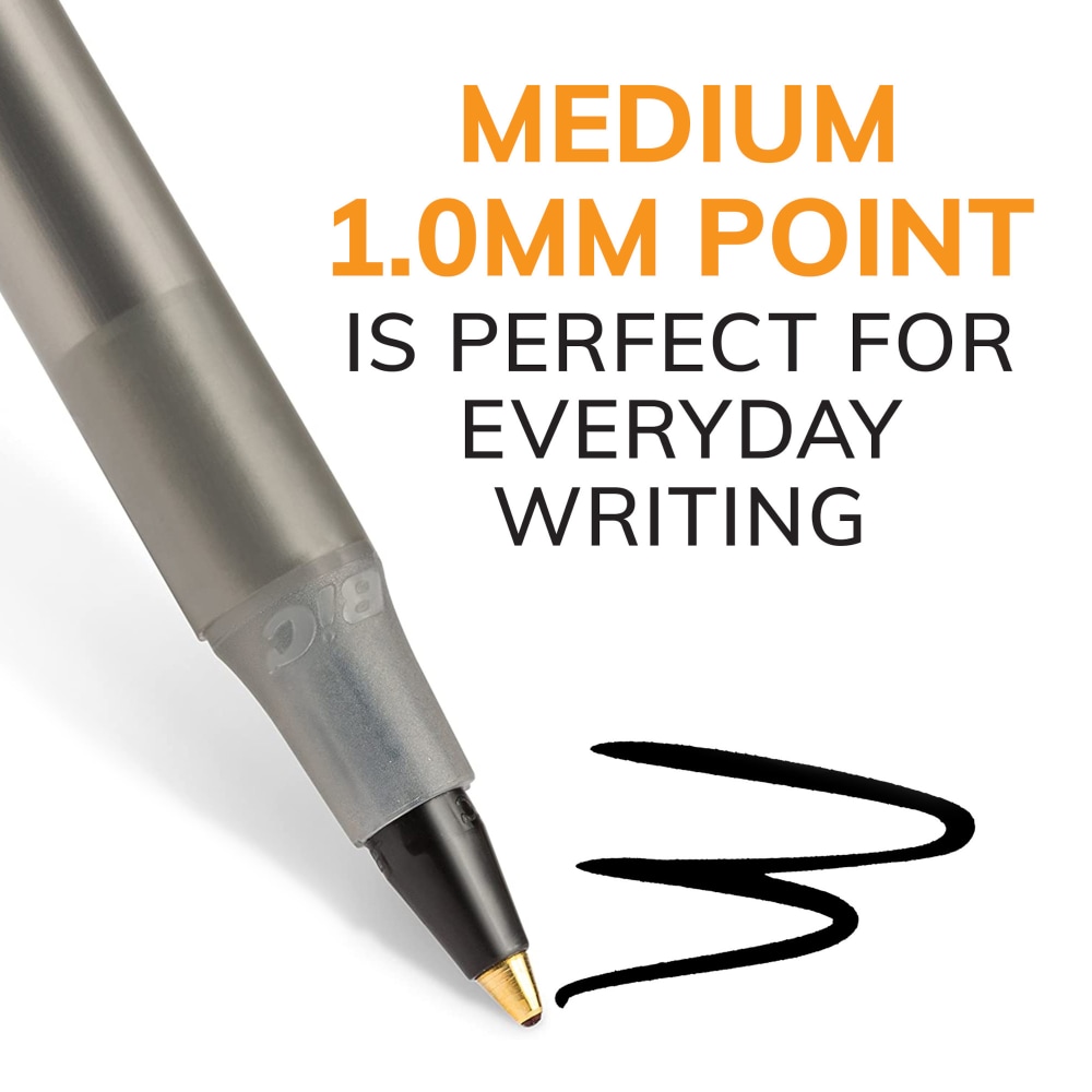 BIC Round Stic Ballpoint Pens, Medium Point, 1.0 mm, Translucent Barrel, Black Ink, Pack Of 60 Pens  - Image 3