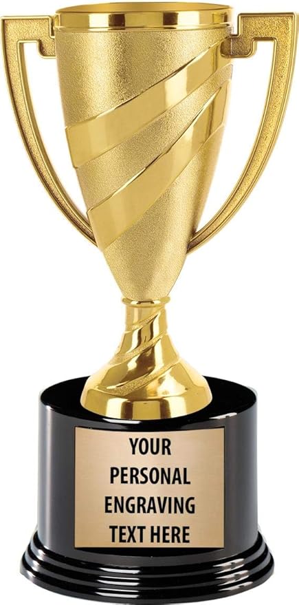 Crown Awards Gold Cup Trophies with Custom Engraving, 7.25" Personalized Gold Swirl Cup Achievement Trophy On Deluxe Round Base