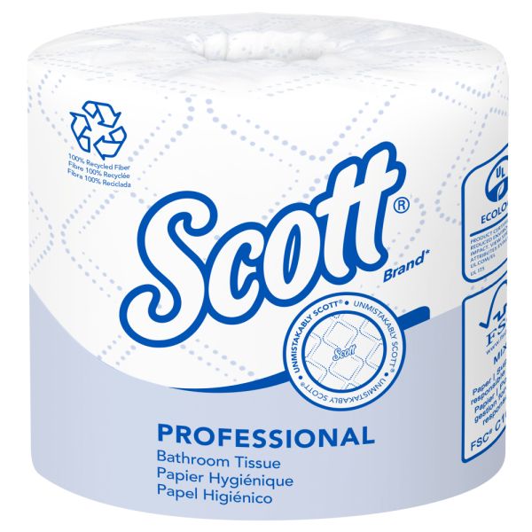 Scott Professional 100% Recycled Fiber Standard Toilet Paper, Elevated Design, 2-Ply, Individually Wrapped, 473 Sheets Per Roll, Pack Of 80 Rolls