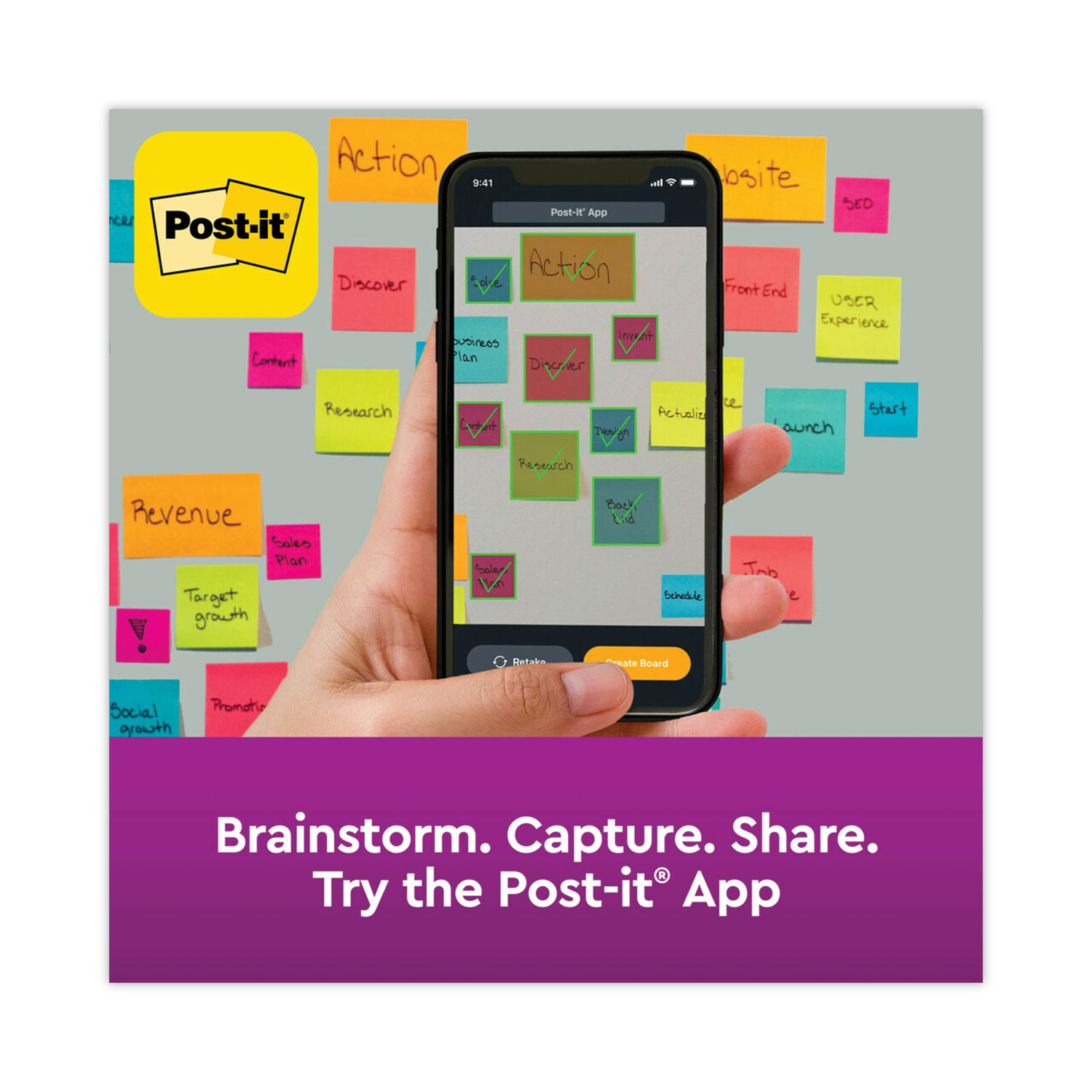 Post-it Super Sticky Notes, 3 in x 3 in, 24 Pads, 70 Sheets/Pad, 2x the Sticking Power, Back to School Supplies for Students, Energy Boost Collection  - Image 4