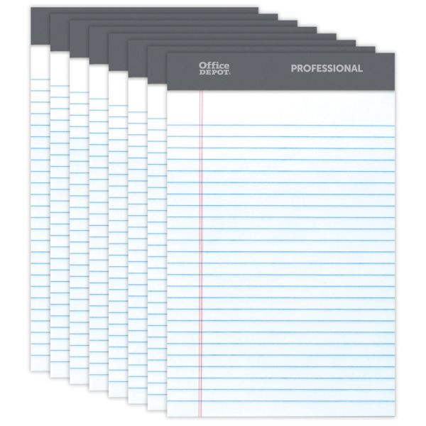Professional Writing Pads, 5" x 8", Narrow Ruled, 50 Sheets, White, Pack Of 8