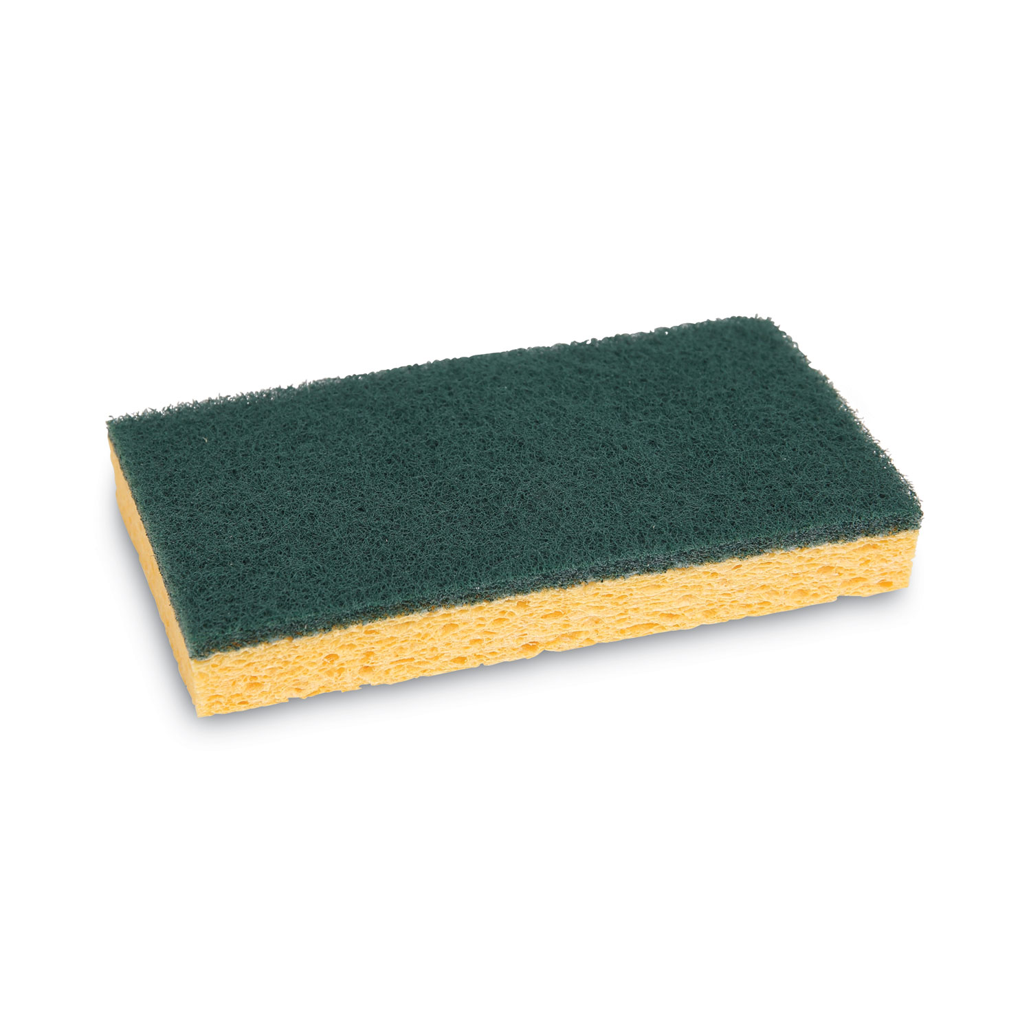 Boardwalk Medium-Duty Scrubbing Sponge, Individually Wrapped, 3.6 x 6.1, 0.75" Thick, Yellow/Green, 20/Carton  - Image 4