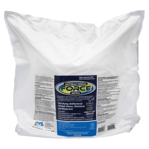 2XL Force Antibacterial Wipes Refill, 6" x 8", White, Pack Of 900