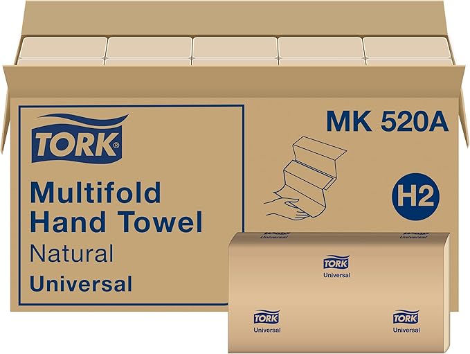 Tork Multifold Hand Towel, Natural, 100% recycled, FSC certified, Compatible with H2 Dispensers, 16 packs x 250 sheets 