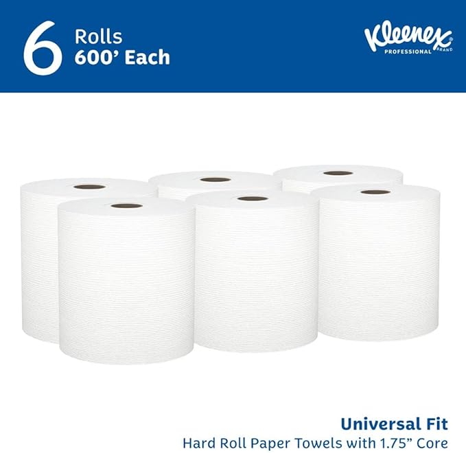 Kleenex Professional Universal Hard Roll Paper Towels, Bulk (50606), Hardwound 1.75' Core, Premium Absorbency Pockets, White (6 Rolls at 600' Each, 3,600'/Case)  - Image 5