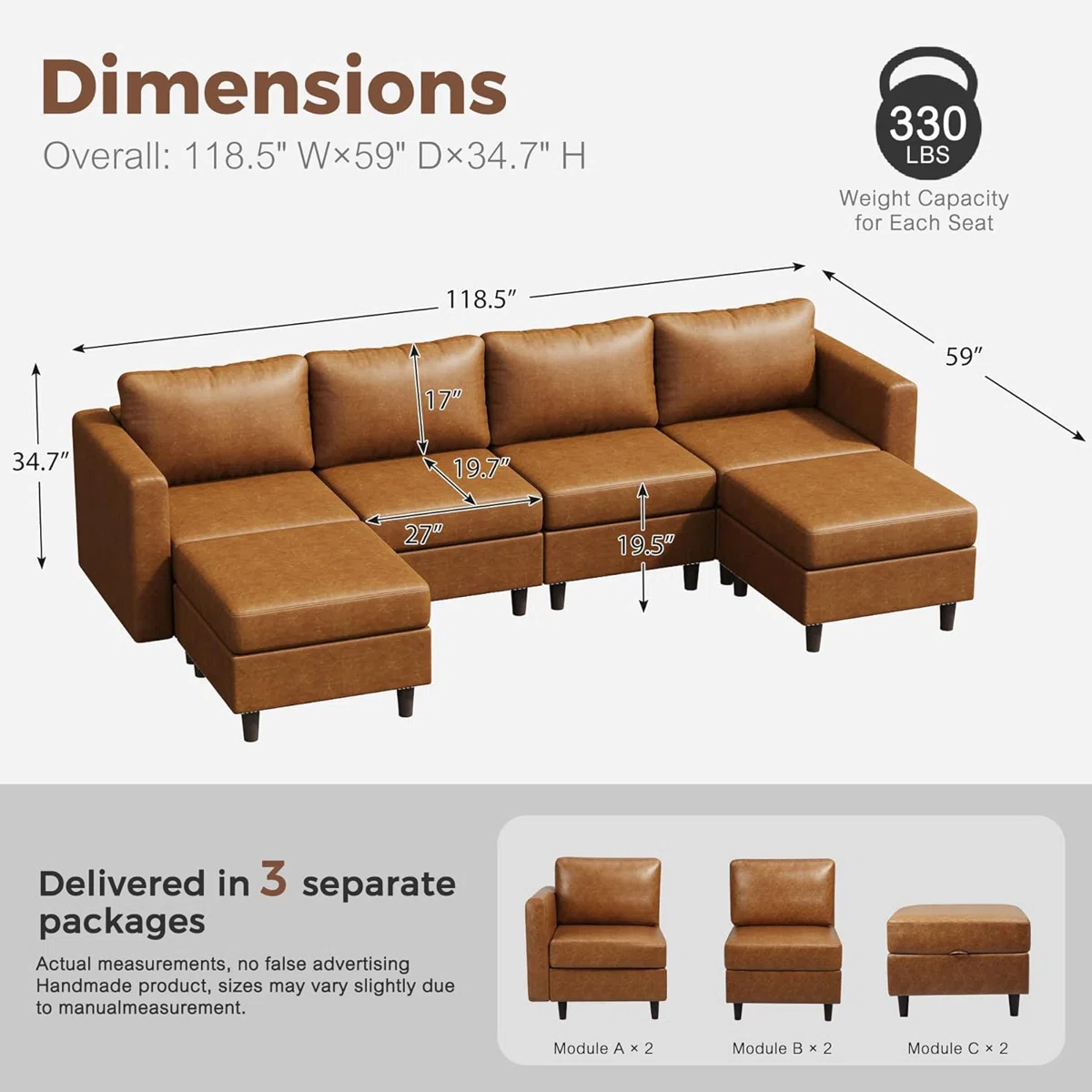 6-Piece 118.5'' Reversible Modern L-Shape Sectional Sofa With Storage Seat- Faux Leather  - Image 3