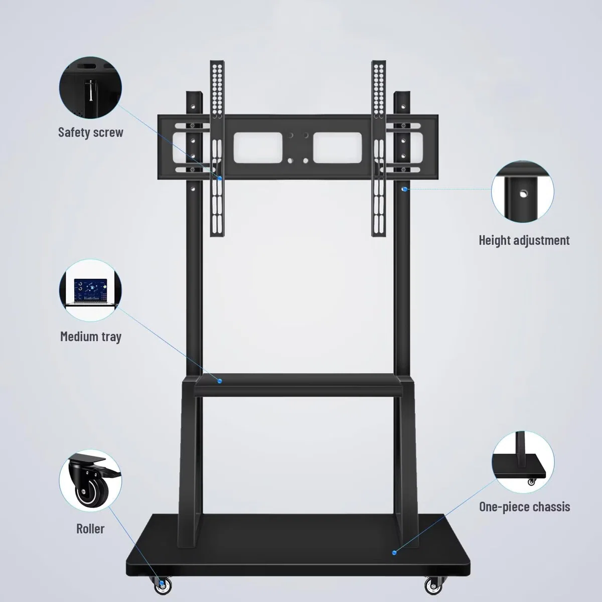 Ergonomic Interactive Whiteboard Trolley | Telescoping Frame for 32-70 Inch, Non-Slip Wheels (Set of 189)  - Image 4