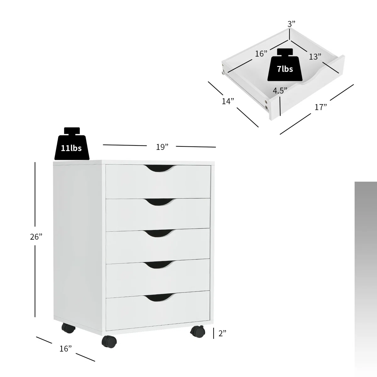 Coray 18.7'' Wide 5 -Drawer Mobile File Cabinet  - Image 4