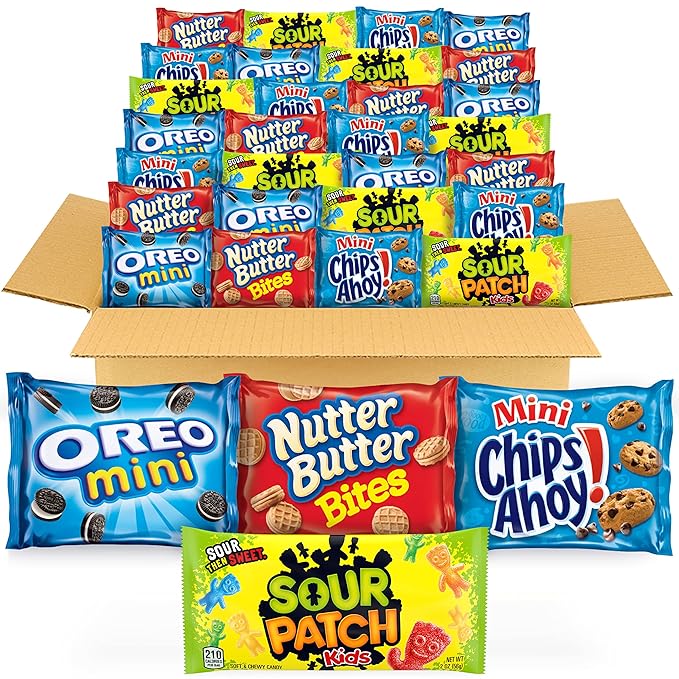 OREO Mini Cookies, CHIPS AHOY! Mini Cookies, SOUR PATCH KIDS Candy & Nutter Butter Bites & Candy Variety Pack, 32 Snack Packs
