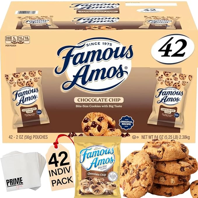 PRIME GRADE Famous Amos Chocolate Chip Cookies, 42ct of 2oz Bags, Bundle Vaule Box  - Image 5