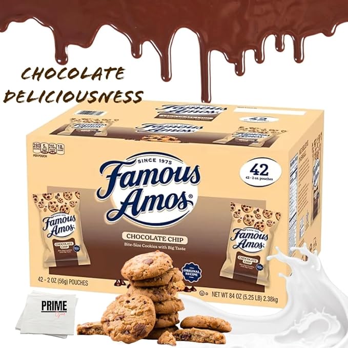 PRIME GRADE Famous Amos Chocolate Chip Cookies, 42ct of 2oz Bags, Bundle Vaule Box  - Image 3