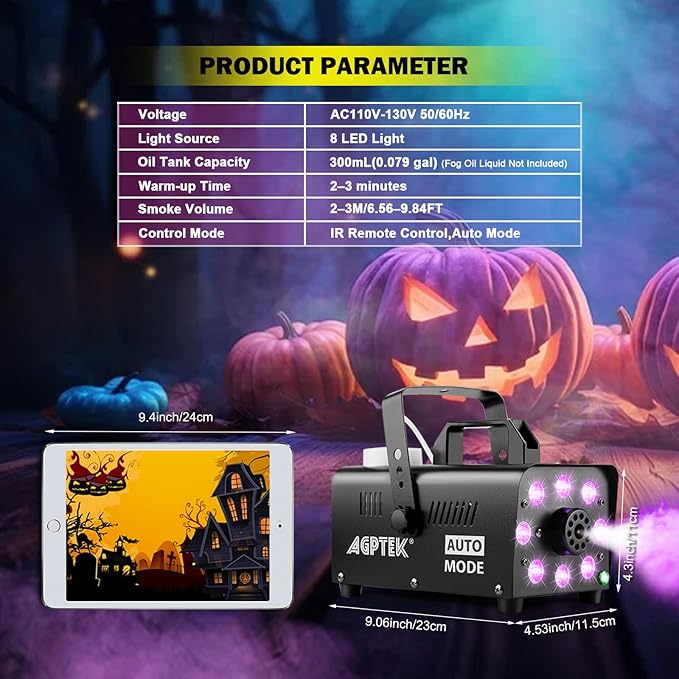 Fog Machine, Smoke Machine with 13 Colorful LED Lights Effect, Auto Mode 2000CFM Fog with 1 Wired Receiver and 2 Wireless Remote Controls, Perfect for Wedding, Halloween, Party and Stage Effect  - Image 3