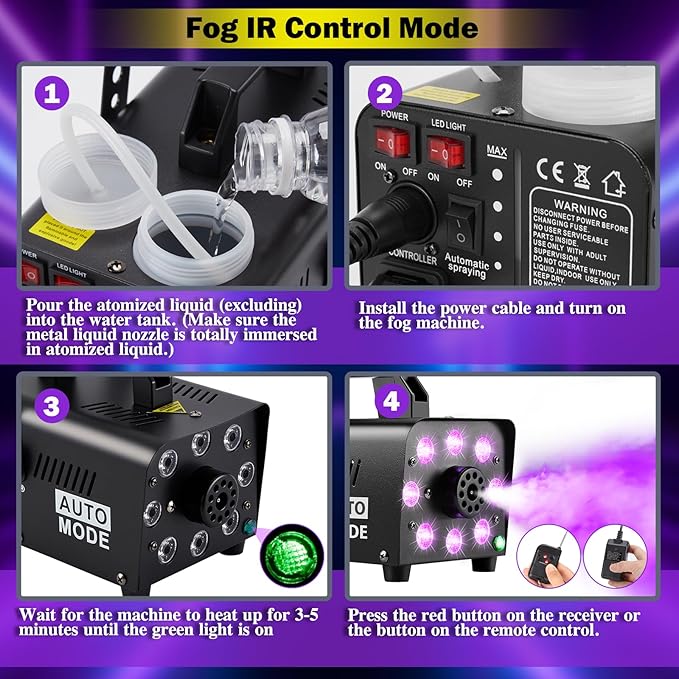 Fog Machine, Smoke Machine with 13 Colorful LED Lights Effect, Auto Mode 2000CFM Fog with 1 Wired Receiver and 2 Wireless Remote Controls, Perfect for Wedding, Halloween, Party and Stage Effect  - Image 4