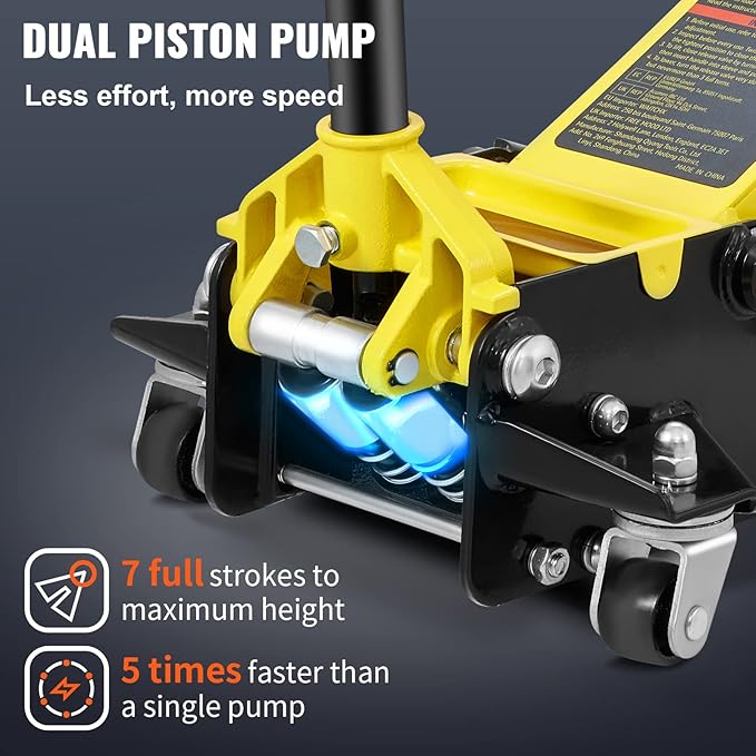  3 Ton Low Profile, Heavy-Duty Steel Racing Floor Jack with Dual Pistons Quick Lift Pump, Lifting Range 3.35"-19.69"  - Image 3