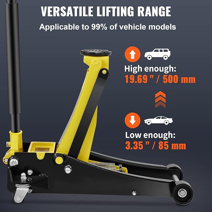  3 Ton Low Profile, Heavy-Duty Steel Racing Floor Jack with Dual Pistons Quick Lift Pump, Lifting Range 3.35"-19.69"  - Image 5