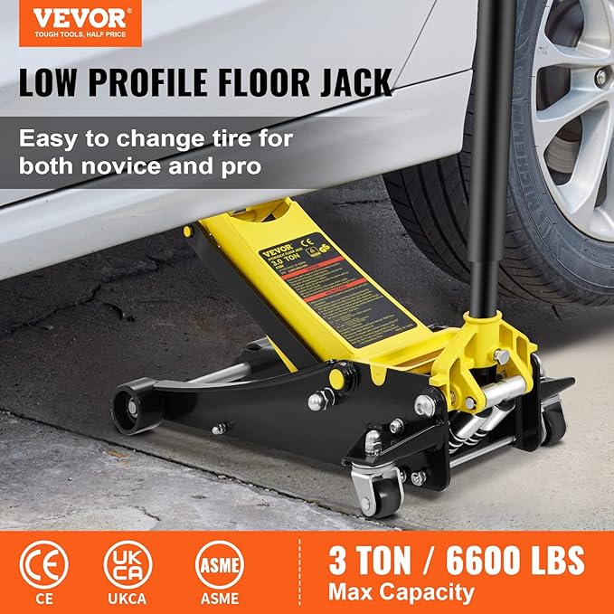  3 Ton Low Profile, Heavy-Duty Steel Racing Floor Jack with Dual Pistons Quick Lift Pump, Lifting Range 3.35"-19.69"  - Image 4