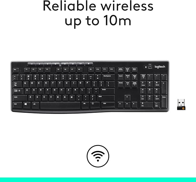 Logitech K270 Wireless Keyboard for Windows, 2.4 GHz Wireless, Full-Size, Number Pad, 8 Multimedia Keys, 2-Year Battery Life, Compatible with PC, Laptop, Black  - Image 3