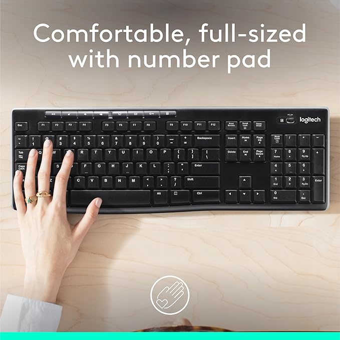 Logitech K270 Wireless Keyboard for Windows, 2.4 GHz Wireless, Full-Size, Number Pad, 8 Multimedia Keys, 2-Year Battery Life, Compatible with PC, Laptop, Black  - Image 5