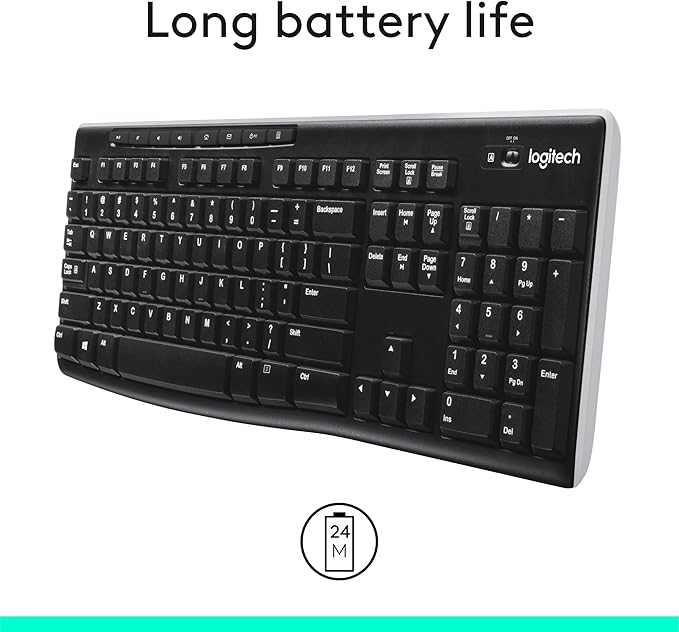 Logitech K270 Wireless Keyboard for Windows, 2.4 GHz Wireless, Full-Size, Number Pad, 8 Multimedia Keys, 2-Year Battery Life, Compatible with PC, Laptop, Black  - Image 4