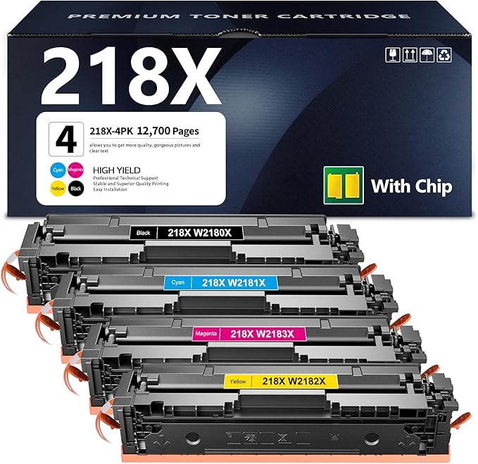 218X Toner Cartridges with CHIP 4 Pack High Yield Black Cyan Magenta Yellow 