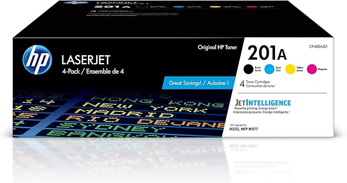 HP 201A Black, Cyan, Magenta, Yellow Toner Cartridges for HP Printers (4-pack) | Works with Color LaserJet Pro M252; Color LaserJet Pro MFP M277 Series | CF400AQ1