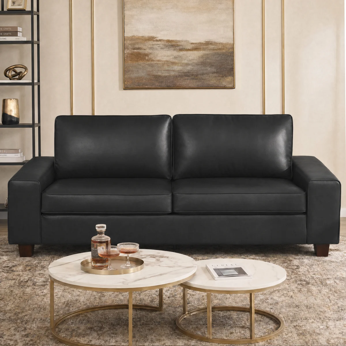 Gilmar 89" Upholstered Vegan Leather Sofa with Square Arms and Storage Pockets  - Image 3