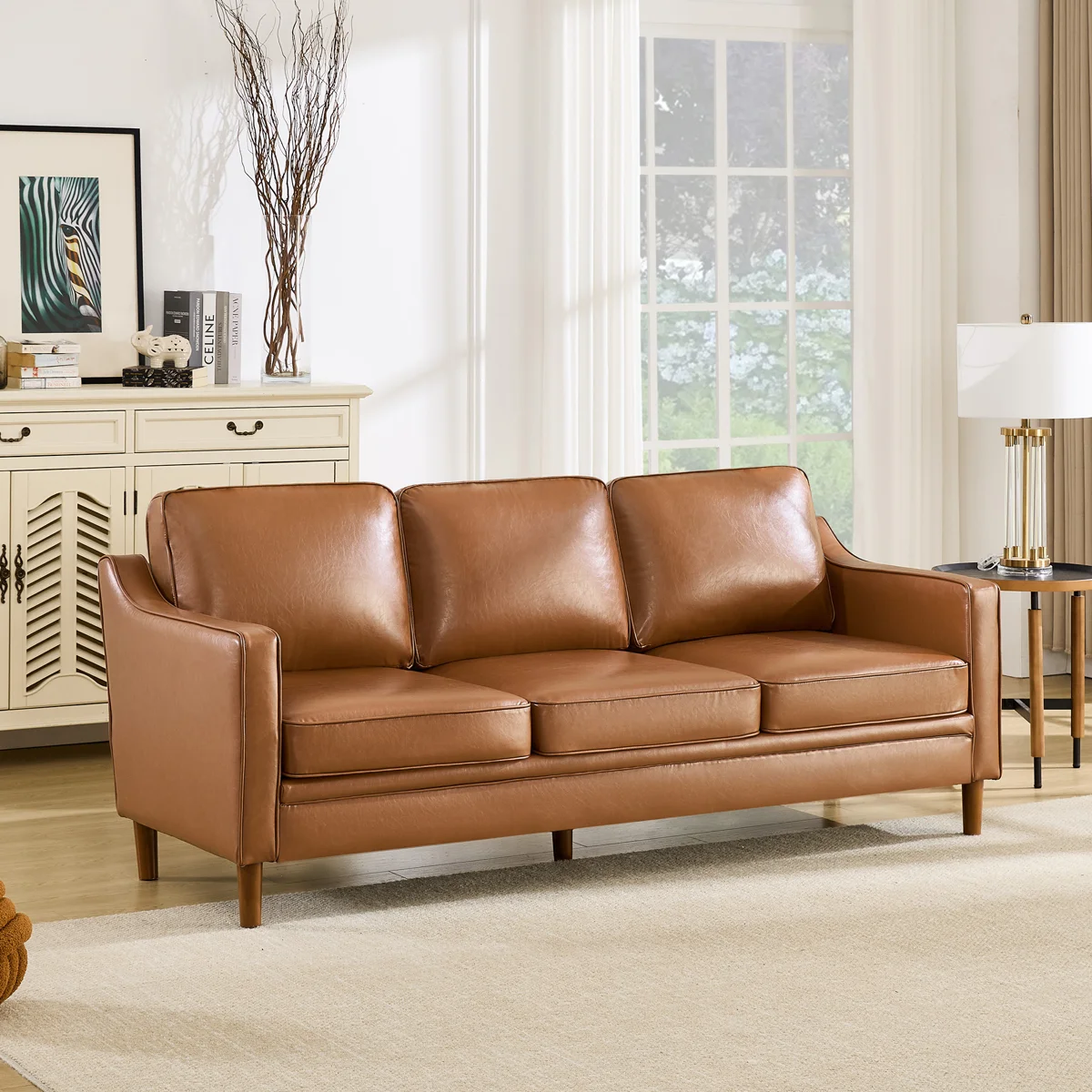 Barton 80.31'' Faux Leather Square Arm Sofa  - Image 4