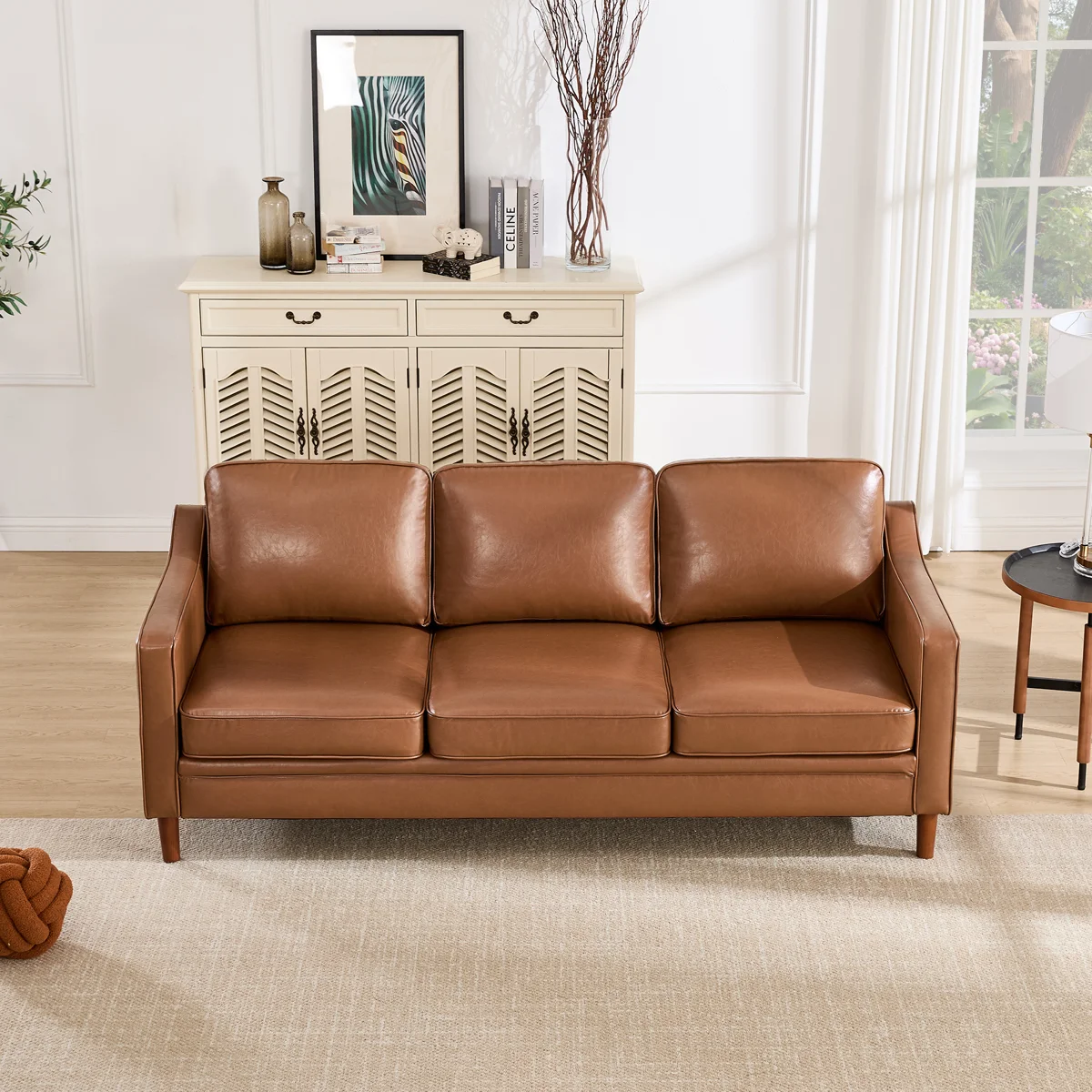 Barton 80.31'' Faux Leather Square Arm Sofa  - Image 3