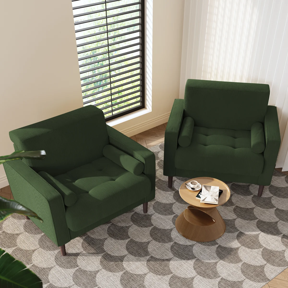Iliana Upholstered Green Corduroy Square Arm Tufted Club Chair with 2 Pillows (Set of 2)  - Image 4